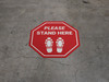 Please Stand Here Shoe Prints Stop Circular - Floor Sign