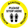 Caution: Please Stop Here Shoe Prints Circular - Floor Sign