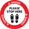 Danger: Please Stop Here Shoe Prints Circular - Floor Sign