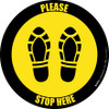 Please Stop Here Shoe Prints Black Border Circular - Floor Sign
