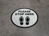 Please Stop Here Shoe Prints Circular - Floor Sign