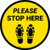 Please Stop Here Shoe Prints Yellow Circular - Floor Sign