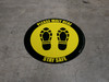 Please Wait Here Stay Safe Shoe Prints Black Border Circular - Floor Sign
