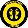 Please Wait Here Stay Safe Shoe Prints Black/Yellow Circular - Floor Sign