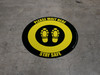 Please Wait Here Stay Safe Shoe Prints Black/Yellow Circular - Floor Sign