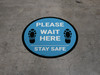 Please Wait Here Stay Safe Shoe Prints Blue Circular - Floor Sign Please Wait Here Stay Safe Shoe Prints Blue Circular - Floor Sign