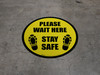 Please Wait Here Stay Safe Shoe Prints Border Circular - Floor Sign Please Wait Here Stay Safe Shoe Prints Border Circular - Floor Sign