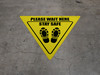 Please Wait Here Stay Safe Shoe Prints Yield - Floor Sign