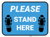 Please Stand Here Shoe Prints Blue Rectangle - Floor Sign