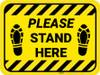 Please Stand Here Shoe Prints Hazard Stripes Rectangle - Floor Sign