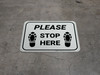 Please Stop Here Shoe Prints Rectangle - Floor Sign