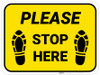 Please Stop Here Shoe Prints Yellow Rectangle - Floor Sign Please Stop Here Shoe Prints Yellow Rectangle - Floor Sign