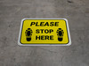 Please Stop Here Shoe Prints Yellow Rectangle - Floor Sign Please Stop Here Shoe Prints Yellow Rectangle - Floor Sign