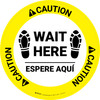 Caution: Wait Here Espere Aqui Shoe Prints Bilingual Spanish Circular - Floor Sign