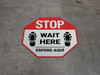 STOP Wait Here Espere Aqui Shoe Prints Bilingual Spanish Stop - Floor Sign