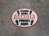 Stand Here Danger Parate Aqui Shoe Prints Bilingual Spanish Circular - Floor Sign