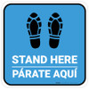 Stand Here Parate Aqui Shoe Prints Bilingual Spanish Blue Square - Floor Sign