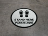 Stand Here Parate Aqui Shoe Prints Bilingual Spanish Circular - Floor Sign