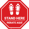 Stand Here Parate Aqui Shoe Prints Bilingual Spanish Stop - Floor Sign Stand Here Parate Aqui Shoe Prints Bilingual Spanish Stop - Floor Sign