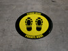 Stand Here Parate Aqui Shoe Prints Bilingual Spanish Yellow Black Border Circular - Floor Sign