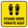 Stand Here Parate Aqui Shoe Prints Bilingual Spanish Yellow Square - Floor Sign Stand Here Parate Aqui Shoe Prints Bilingual Spanish Yellow Square - Floor Sign