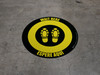 Wait Here Espere Aqui Shoe Prints Bilingual Spanish Black/Yellow Circular - Floor Sign Wait Here Espere Aqui Shoe Prints Bilingual Spanish Black/Yellow Circular - Floor Sign