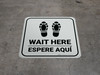 Wait Here Espere Aqui Shoe Prints Bilingual Spanish Square - Floor Sign