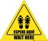 Wait Here Espere Aqui Shoe Prints Bilingual Spanish Triangle - Floor Sign Wait Here Espere Aqui Shoe Prints Bilingual Spanish Triangle - Floor Sign