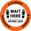Warning: Wait Here Espere Aqui Shoe Prints Bilingual Spanish Circular - Floor Sign