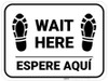 Wait Here Espere Aqui Shoe Prints Bilingual Spanish Rectangle - Floor Sign Wait Here Espere Aqui Shoe Prints Bilingual Spanish Rectangle - Floor Sign