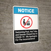 Swimming Pool, Hot Tubs, and Saunas Closed Due to COVID-19 - We Apologize - Wall Sign