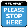 Please Stop Here 6 Ft Apart Blue Square - Floor Sign
