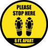 Please Stop Here 6 Ft Apart Shoe Prints Black Border Circular - Floor Sign
