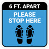 Please Stop Here 6 Ft Apart Shoe Prints Blue Square - Floor Sign Please Stop Here 6 Ft Apart Shoe Prints Blue Square - Floor Sign