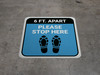 Please Stop Here 6 Ft Apart Shoe Prints Blue Square - Floor Sign Please Stop Here 6 Ft Apart Shoe Prints Blue Square - Floor Sign