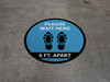 Please Wait Here 6 Ft Apart Shoe Prints Blue Circular - Floor Sign