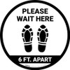 Please Wait Here 6 Ft Apart Shoe Prints Circular - Floor Sign Please Wait Here 6 Ft Apart Shoe Prints Circular - Floor Sign