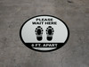 Please Wait Here 6 Ft Apart Shoe Prints Circular - Floor Sign Please Wait Here 6 Ft Apart Shoe Prints Circular - Floor Sign