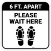 Please Wait Here 6 Ft Apart Shoe Prints Square - Floor Sign