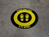 Please Wait Here 6 Ft Apart Shoe Prints Yellow/Black Circular - Floor Sign