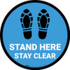 Stand Here Stay Clear Shoe Prints Blue Circular - Floor Sign