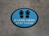 Stand Here Stay Clear Shoe Prints Blue Circular - Floor Sign