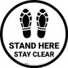 Stand Here Stay Clear Shoe Prints Circular - Floor Sign Stand Here Stay Clear Shoe Prints Circular - Floor Sign