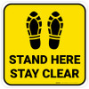 Stand Here Stay Clear Shoe Prints Yellow Square - Floor Sign