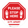Please Stop Here 6 Ft Apart Shoe Prints Stop Circular - Floor Sign