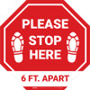 Please Stop Here 6 Ft Apart Shoe Prints Stop - Floor Sign