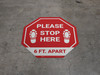 Please Stop Here 6 Ft Apart Shoe Prints Stop - Floor Sign