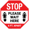 STOP Please Wait Here 6 Ft. Apart Shoe Prints Stop - Floor Sign