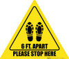 Please Stop Here 6 Ft Apart Shoe Prints Triangle - Floor Sign Please Stop Here 6 Ft Apart Shoe Prints Triangle - Floor Sign