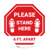Please Stand Here 6 Ft. Apart Shoe Prints STOP Circular - Floor Sign